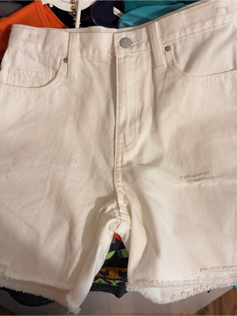 Girls Cream High-Waist Denim Shorts